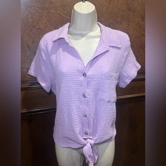 Pink Rose Tops - NWT SIZE L Pink Rose Light Purple Button-Down Shirt